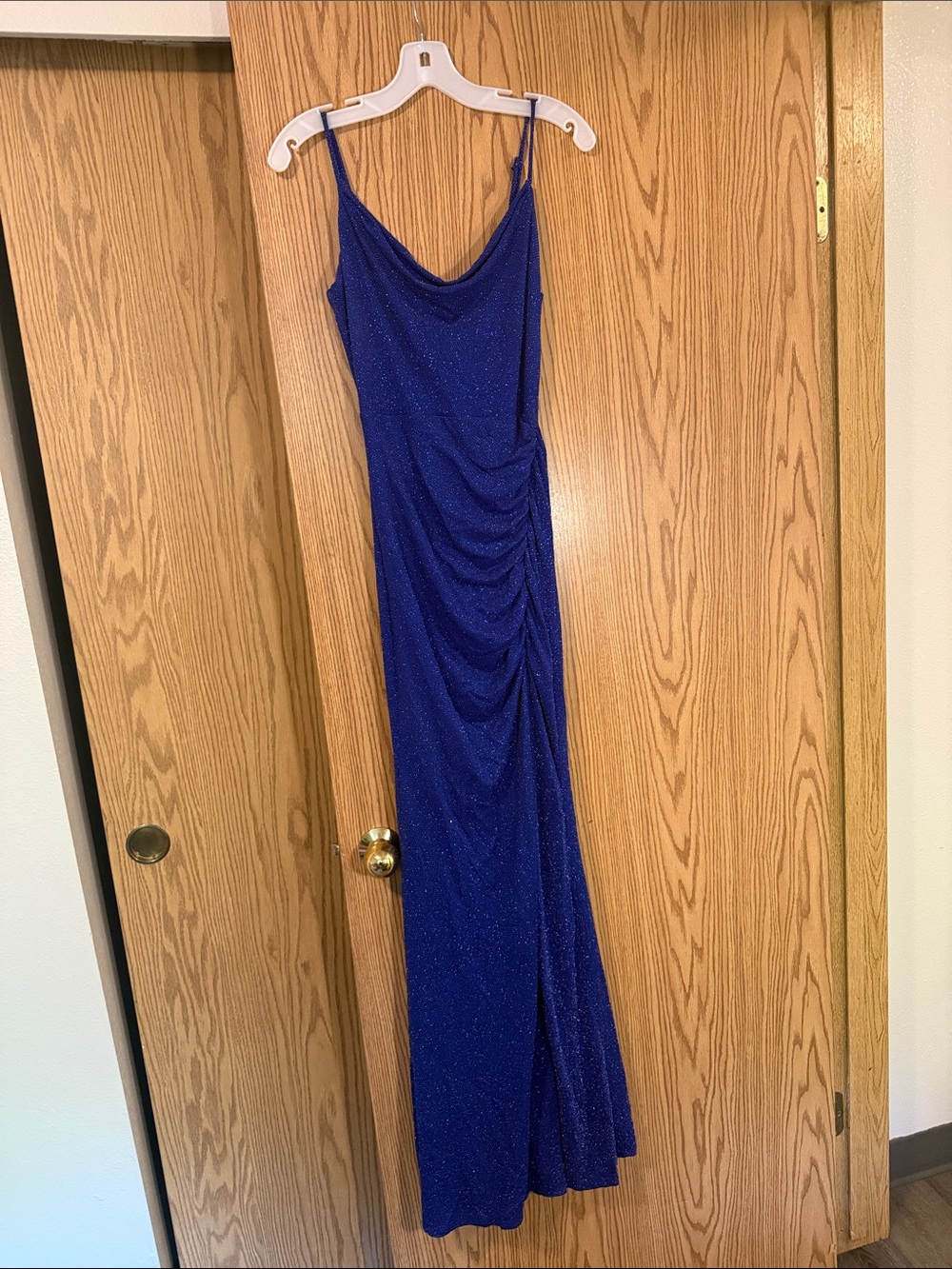 City Triangles Royal Blue Sparkle Cowl Neck Maxi Dress